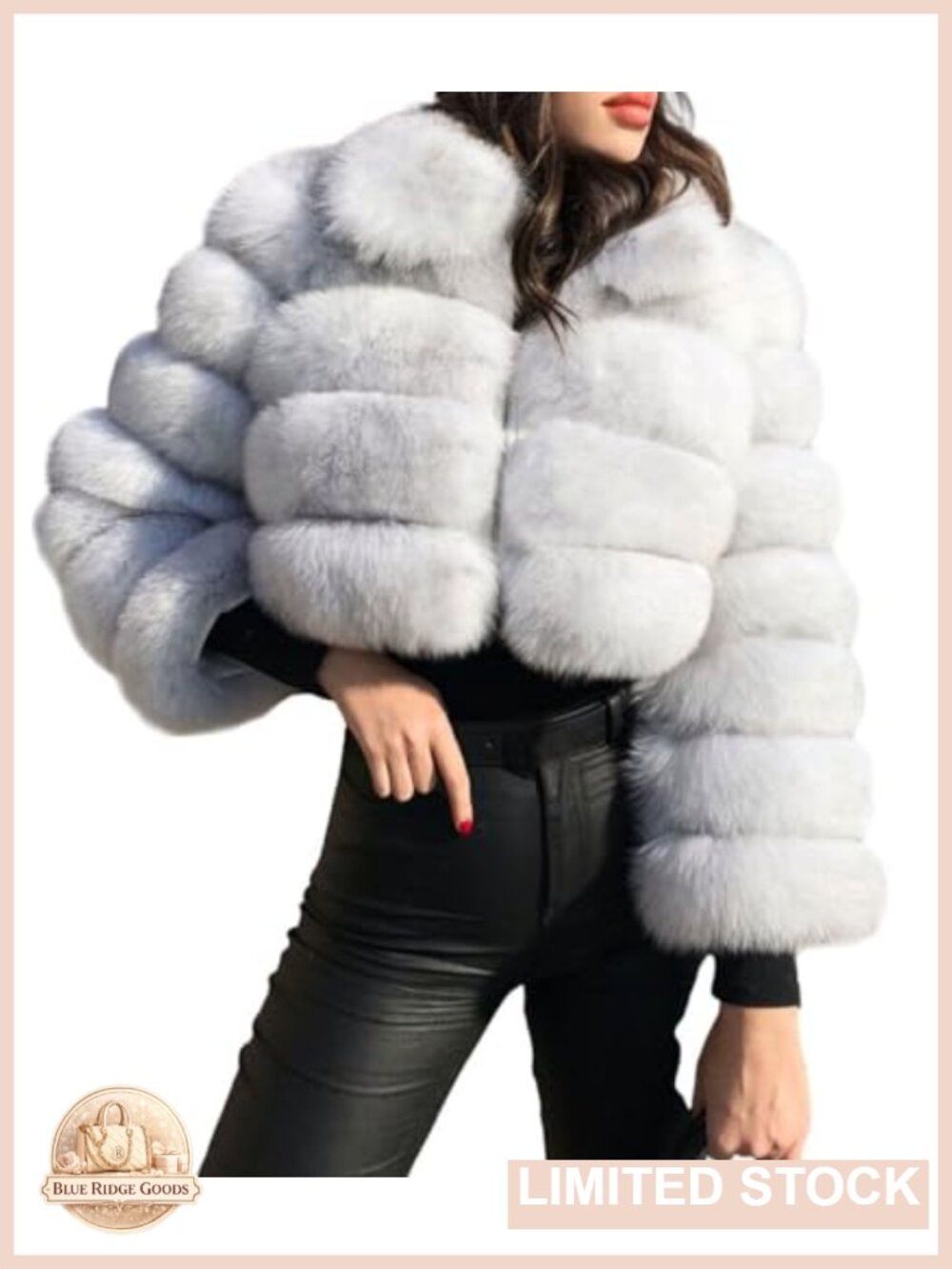 Faux Fur Cropped Puffer Jacket Long Sleeve Zip Up Winter Coat